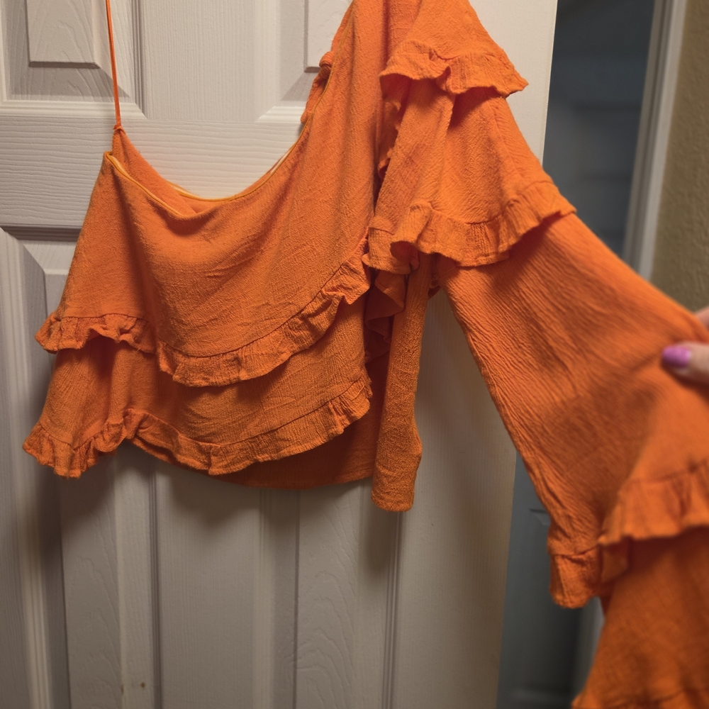Reset by Jane Boutique Orange Ruffled Crop Top